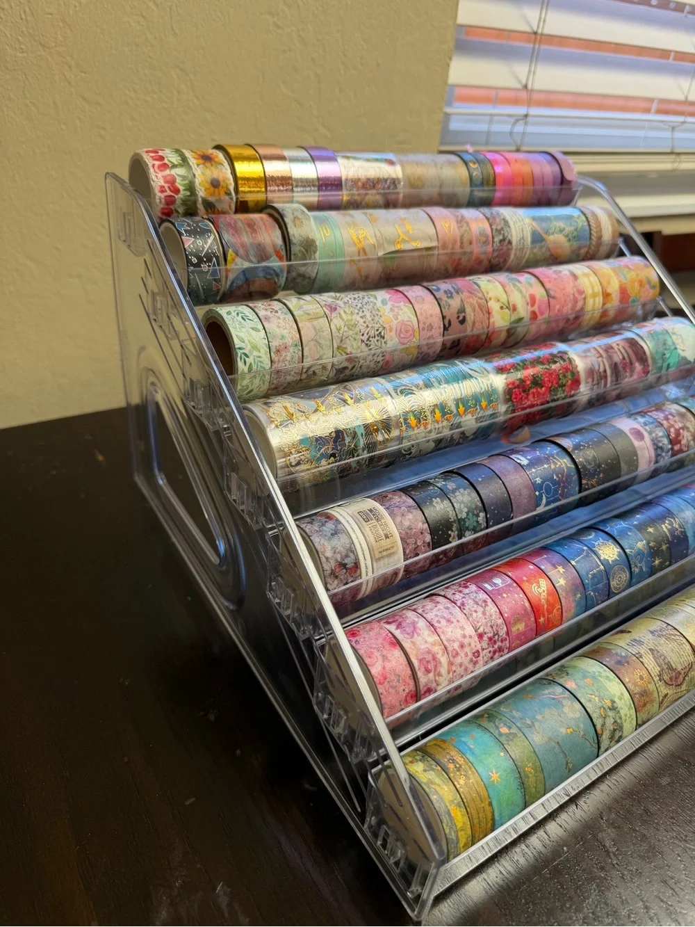 Clear Acrylic Washi Tape Organizer - Pink & Multicolor Rolls Display Set
